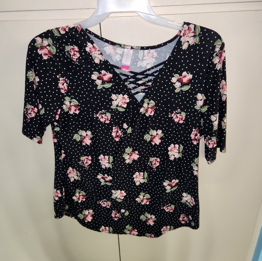 Floral Black Polka Dot Top
